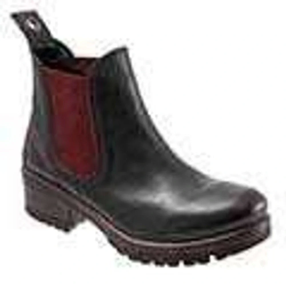 Bueno Footwear Florida Boot Womens Black Leather Red accent Chunky Heel Boots 40